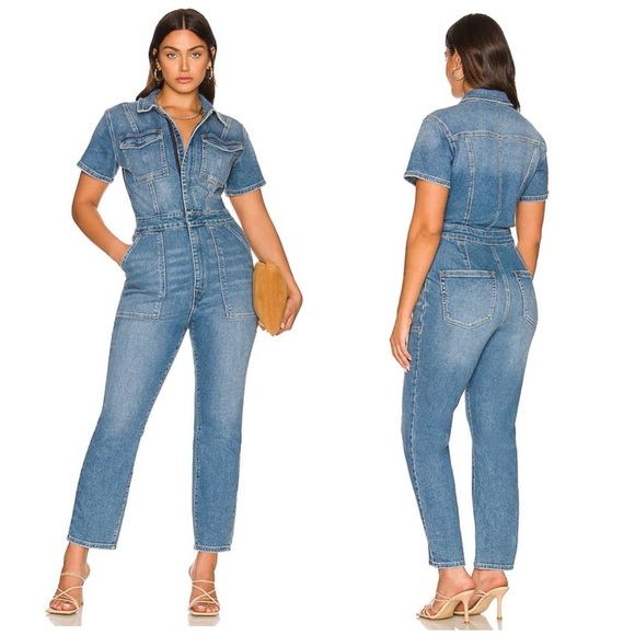 New Good American Fit For Success Jumpsuit in Blue274 Denim Jean Sz 7 - Picture 3 of 14